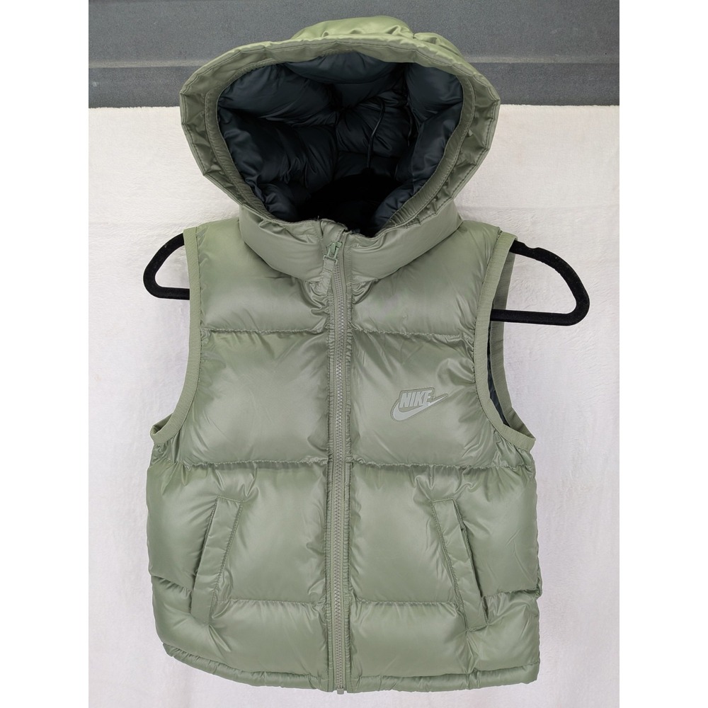 Nike THERMA-FIT Repel Hooded Puffer Vest Big Kids Size Small Green